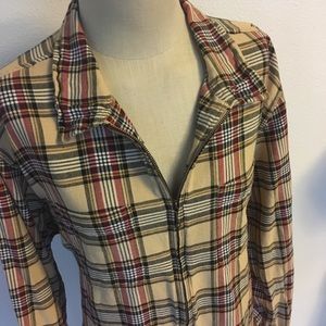 Victoria Jones Plaid Tartan Zip Top ~ Tan Black 2X
